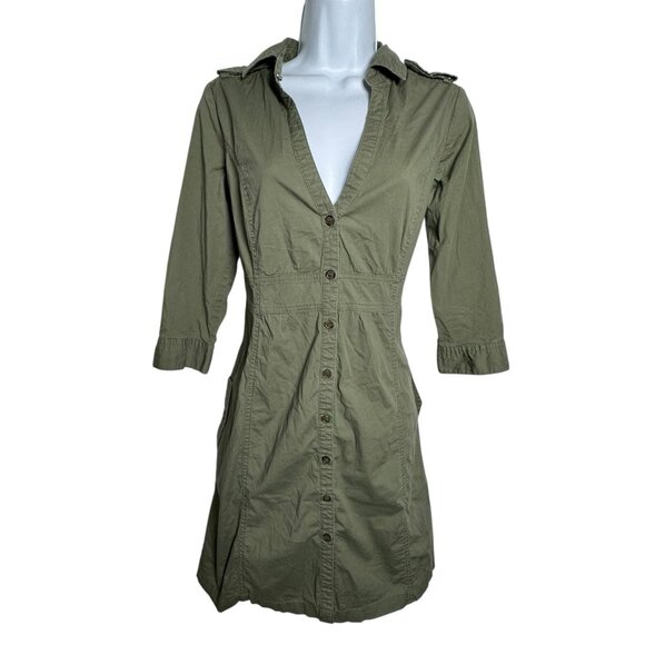 MNG By Mango Olive Green Button Front Cargo Dress Size Medium - Picture 9 of 9